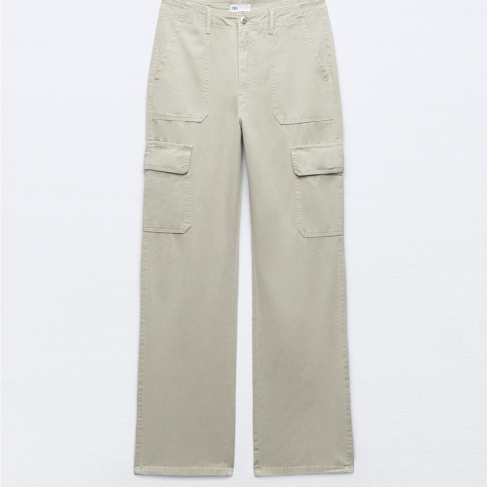 ZARA TRF STRAIGHT LEG CARGO PANTS WITH A HIGH WAIST